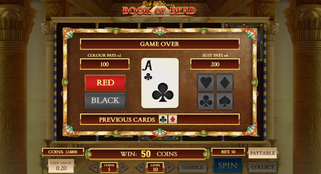 Book of Dead slot gamble feature