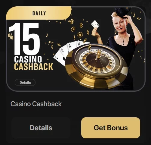 Screenshot of Hogewin.com website. Casino cashback bonus